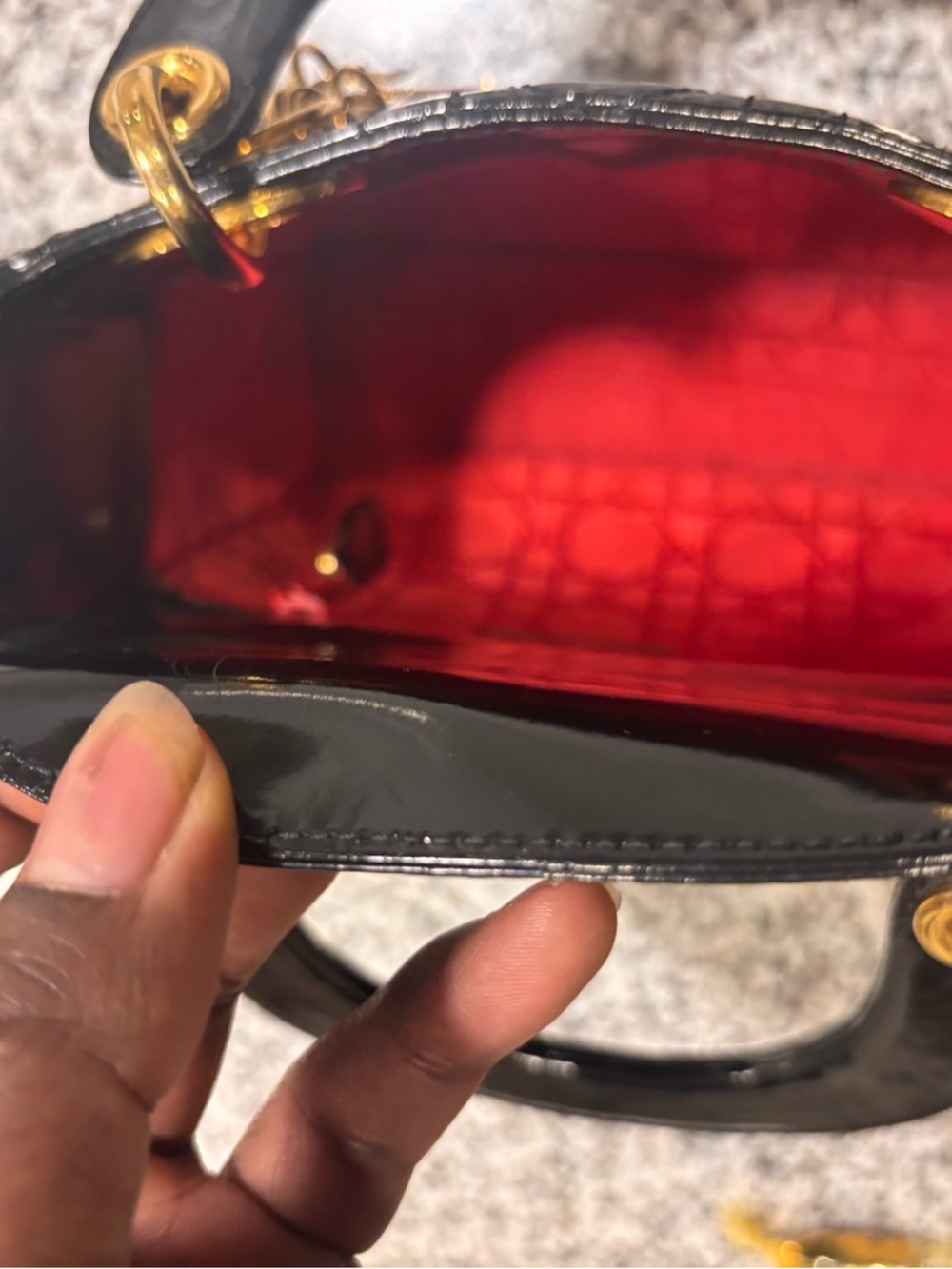 Dior Mini Lady Tote in Black Patent with Gold Hardware - Picture 3 of 4